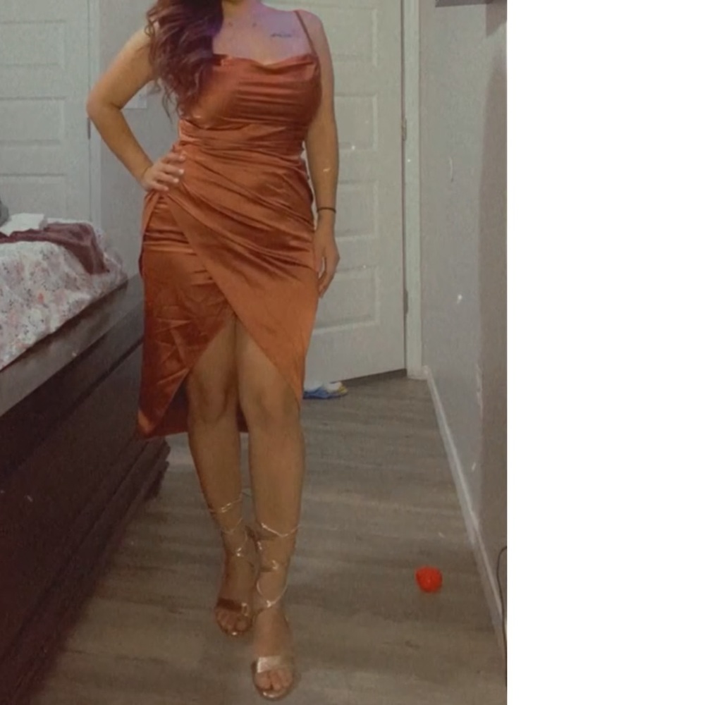 Satin rust brown dress